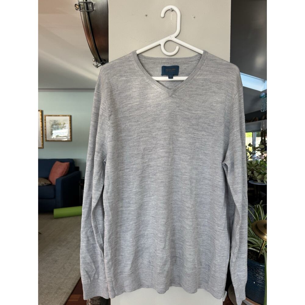 Fairlane Mens Lt Gray 100% Merino Wool Vneck pullover